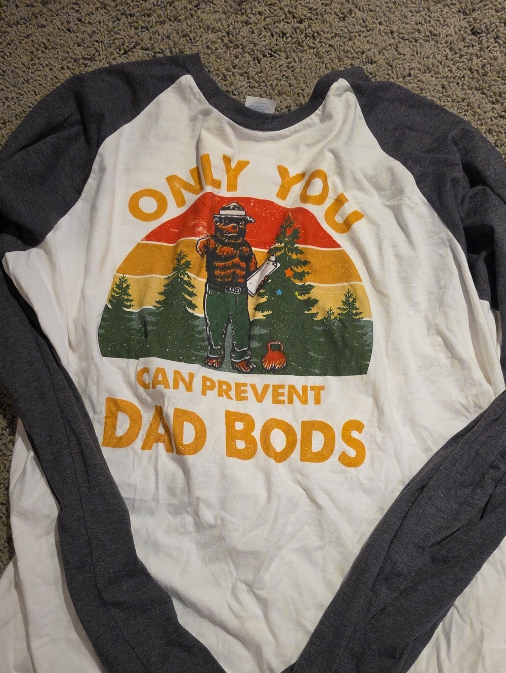 Mens White & Gray Raglan Tee with Retro Forest Graphic